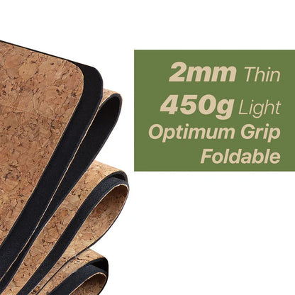 Yos Yoga Combo Starter Kit - Set of 2 Natural Cork Block with Yoga Travel Cork Mat (2mm)