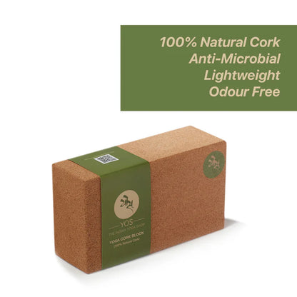 Yos Yoga Combo Starter Kit - Set of 2 Natural Cork Block with Yoga Travel Cork Mat (2mm)