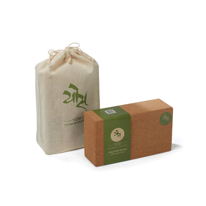 Yos Yoga Combo Starter Kit - Set of 2 Natural Cork Block with Yoga Travel Cork Mat (2mm)
